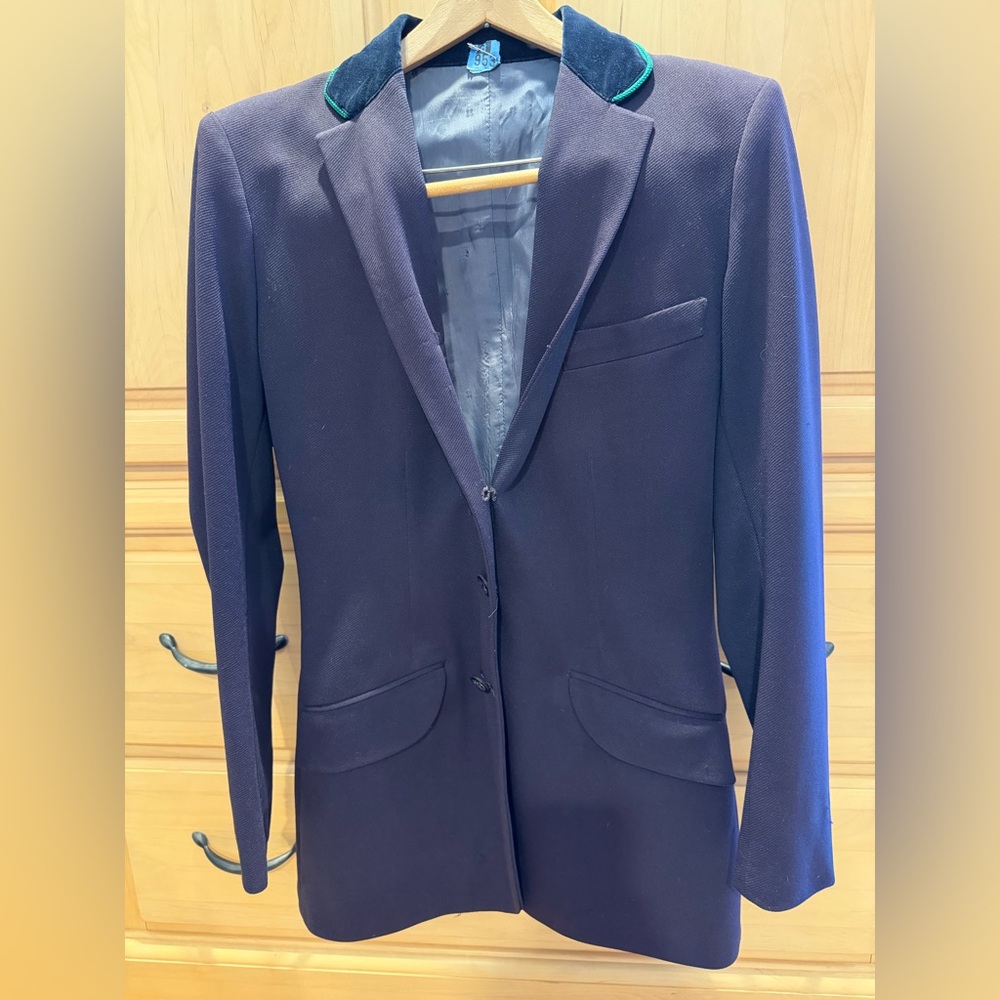 Brittany Riding Apparel Equestrian Women’s Navy Blazer with Green Trim Small